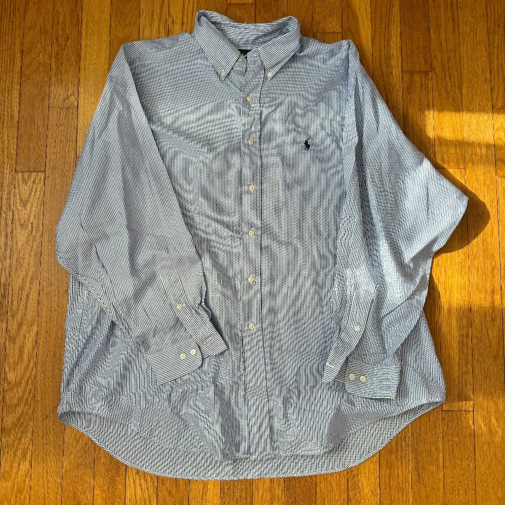 Ralph Lauren Blue/White Stripe Yarmouth Oxford Button Up 100% lightweight cotton